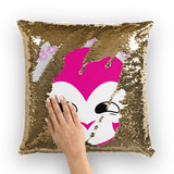 BurningMint® Sequin Cushion Cover with Smiley Girl. Sequin Cushion Cover with Cute Pink Girl