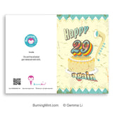Funny Birthday Card For Age 30 and Above with Retro Designs | Happy 29 Again