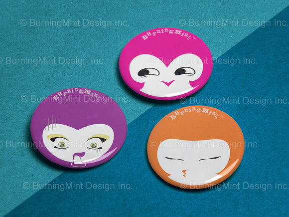 BurningMint™ Cute Novelty Badge: A Set of 3 | Cute Girl Pin Buttons [Handcrafted in USA!]