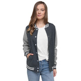 Cool Women's Letterman Jacket with Pink Girl on A Scooter