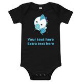 Personalized Cute Glittery Blue Baby Dinosaur Baby Bodysuit T-Shirt