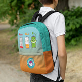 Orange Cyan Backpack with Funny Battery Level Cartoon