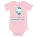 Personalized Cute Glittery Blue Baby Dinosaur Baby Bodysuit T-Shirt