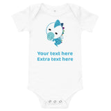 Personalized Cute Glittery Blue Baby Dinosaur Baby Bodysuit T-Shirt