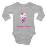 Personalized Cute Pink Glittery Princess Baby Girl Infant Long Sleeve Bodysuit