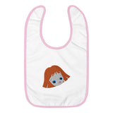Cute Embroidered Baby Bib | Orange Baby Girl Cartoon