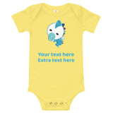Personalized Cute Glittery Blue Baby Dinosaur Baby Bodysuit T-Shirt