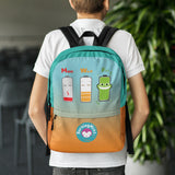 Orange Cyan Backpack with Funny Battery Level Cartoon