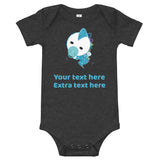 Personalized Cute Glittery Blue Baby Dinosaur Baby Bodysuit T-Shirt