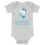 Personalized Cute Glittery Blue Baby Dinosaur Baby Bodysuit T-Shirt