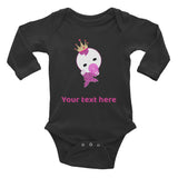 Personalized Cute Pink Glittery Princess Baby Girl Infant Long Sleeve Bodysuit