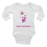 Personalized Cute Pink Glittery Princess Baby Girl Infant Long Sleeve Bodysuit
