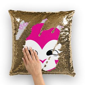 BurningMint® Sequin Cushion Cover with Smiley Girl. Sequin Cushion Cover with Cute Pink Girl