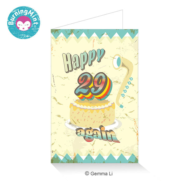 Funny Birthday Card For Age 30 and Above with Retro Designs | Happy 29 Again