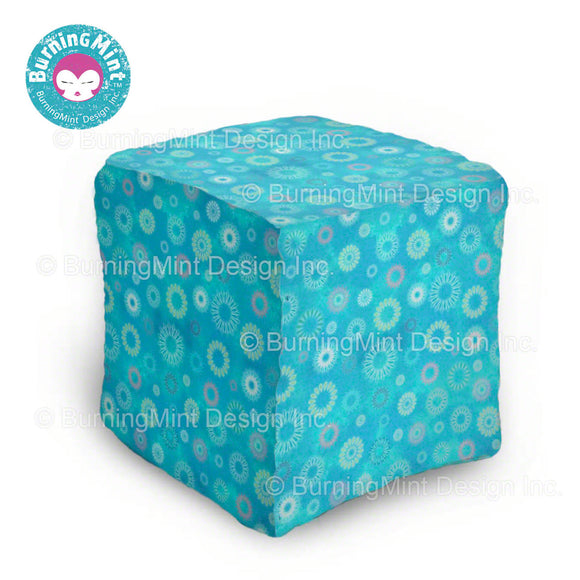 BurningMint® Ottoman Table | Colorful Ottoman Coffee Table | Blue Ottoman with Fireworks Design