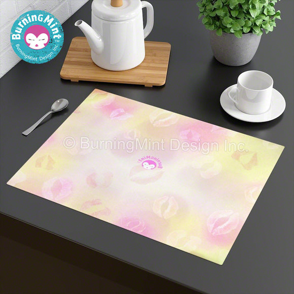 BurningMint™ Tabletop Placemats | Valentine's Day Placemats | 100% Cotton Placemats | Pink Cloth Placemats | Hemmed edge Placements | Kiss Placemats | Valentine's Day Gifts