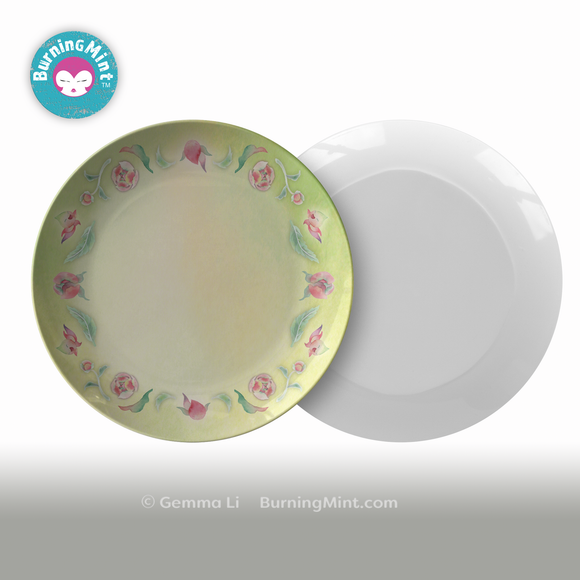 Floral plate made in USA,  Accent plate, ThermoSāf® Polymer Plate, Microwave Safe Dish, Dishwasher-Safe Tableware, BPA- Free Plate, Floral China Plate,  BurningMint Kitchen Decor™   Melamine-free plate,  Formaldehyde-free plate, Buy USA,   Annniversary gift, wedding gift, gift for couple, father's day gift, mother's day gift, valentine's day gift