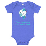 Personalized Cute Glittery Blue Baby Dinosaur Baby Bodysuit T-Shirt