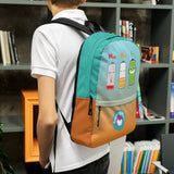 Orange Cyan Backpack with Funny Battery Level Cartoon