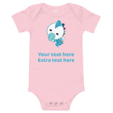 Personalized Cute Glittery Blue Baby Dinosaur Baby Bodysuit T-Shirt