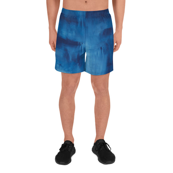 Men's Athletic Long Shorts with Cool Blue Painting