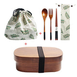 Wooden Lunch Box Set with a Bag, Spoon, Fork & Chopsticks | Japanese Bento Box for School Kids |  Dinnerware Set | Oval, Around, Rectangular Lunch Box